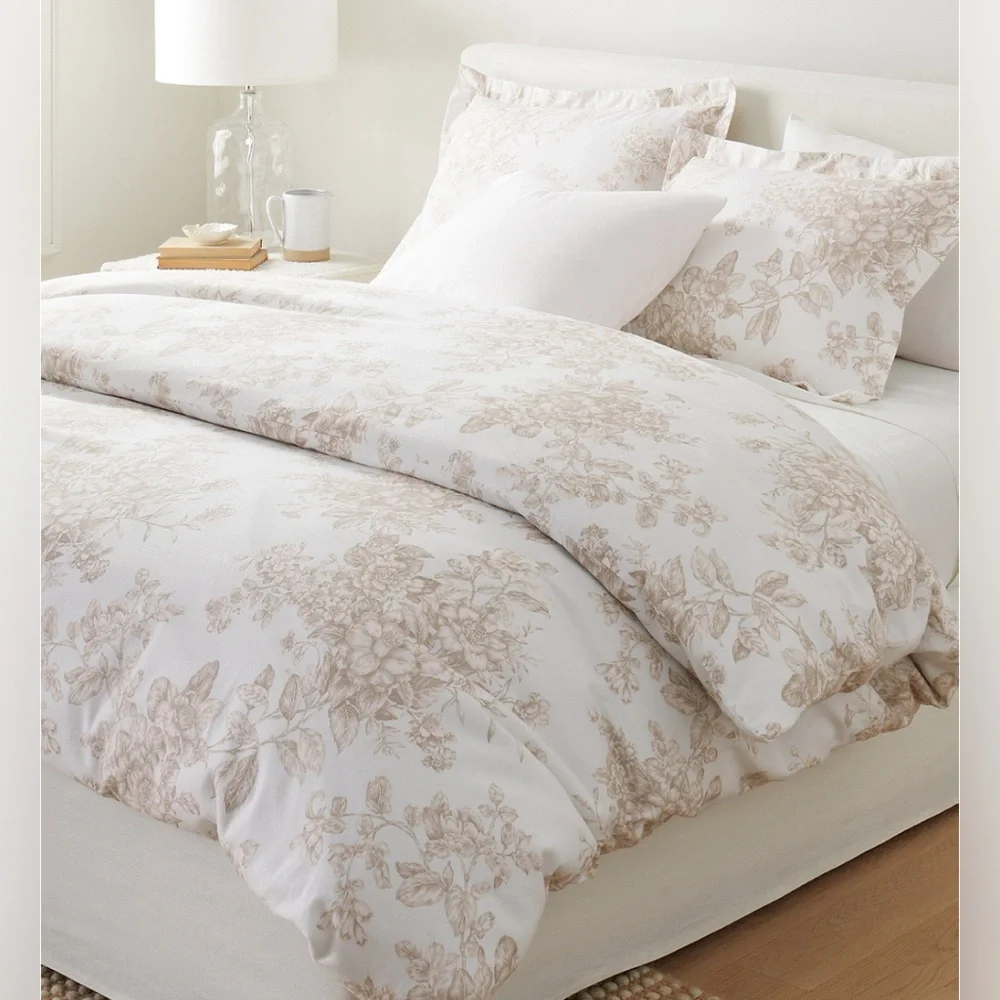 Garnet Hill Signature Toile Floral Flannel Duvet Cover Linen Toile King Size